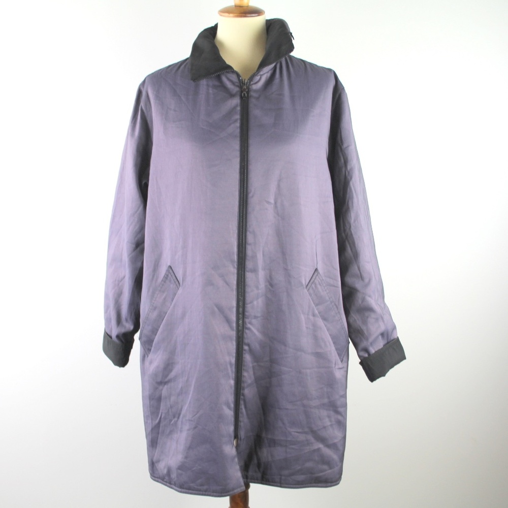 Mycra Pac Reversible Rain Coat Pack-Away Hood Black Purple 1 Small